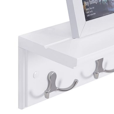 Entryway Hanging Coat Rack, with 4 Double Hooks, Wall Floating Shelf, White