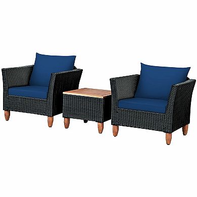 3 Pieces Outdoor Patio Rattan Furniture Set With Coffee Table