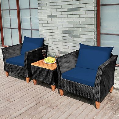 3 Pieces Outdoor Patio Rattan Furniture Set With Coffee Table