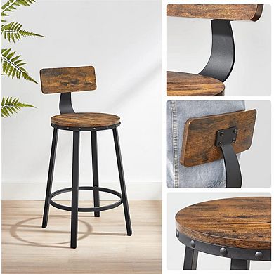 Tall Bar Stools, Set Of 2 Bar Chairs, Kitchen Stools With Backrest, 24.6-inch High Seat