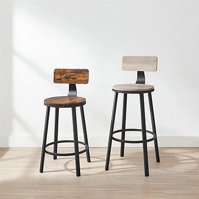 Tall Bar Stools, Set Of 2 Bar Chairs, Kitchen Stools With Backrest, 24.6-inch High Seat