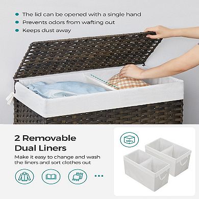 Laundry Hamper With Lid, 130l Clothes Hamper With 2 Removable Liner Bags & 6 Mesh Bags