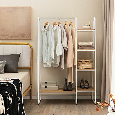 Clothes Rack Free Standing Storage Tower with Hanging Bar-Natural