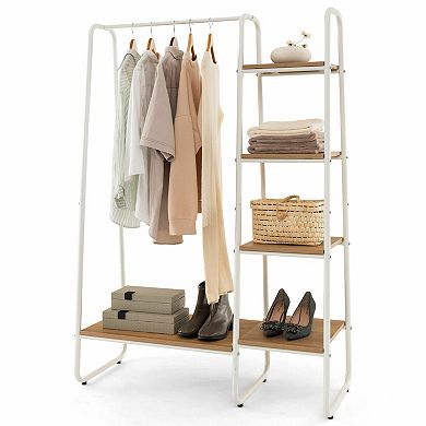 Clothes Rack Free Standing Storage Tower with Hanging Bar-Natural