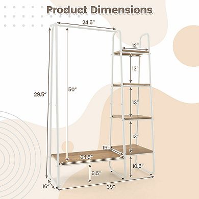 Clothes Rack Free Standing Storage Tower with Hanging Bar-Natural