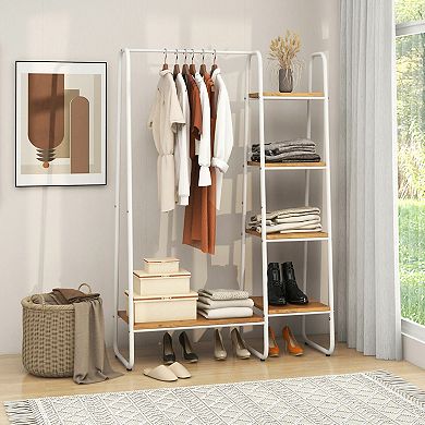 Clothes Rack Free Standing Storage Tower with Hanging Bar-Natural