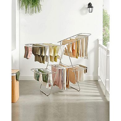 Foldable 2-level Stable Clothes Drying Rack, With Height-adjustable Gull wings, For Bed Linen
