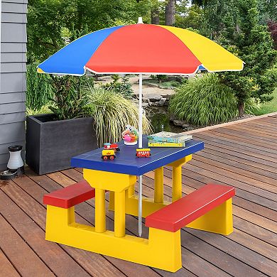 Kids Picnic Folding Table and Bench with Umbrella