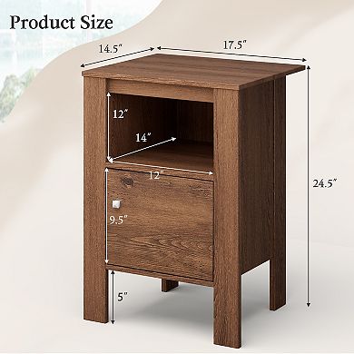 Compact Floor Farmhouse Nightstand with Open Shelf and Cabinet