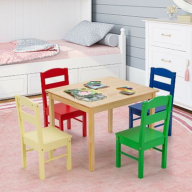 5 pcs Kids Pine Wood Table Chair Set