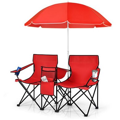 Portable Folding Picnic Double Chair With Umbrella