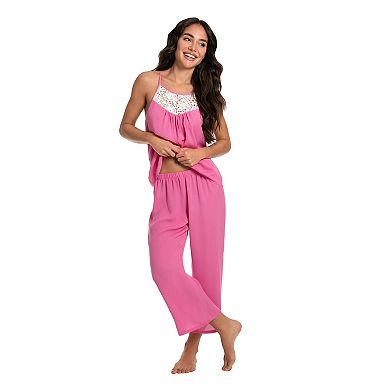 Women's Lilac+London Solid Pajama Cami Top and Pajama Crop Pant Set