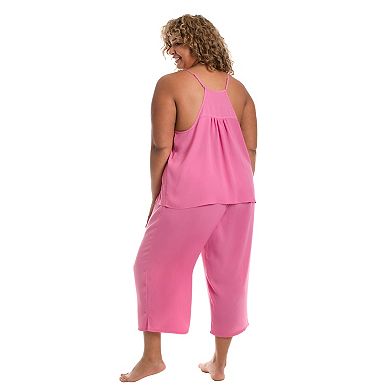 Plus Size Lilac+London Solid Pajama Cami Top and Pajama Crop Pant Set