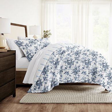 Home Collection Cabbage Rose Stripe All Season Down-Alternative Comforter Set