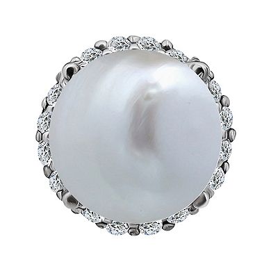Aleure Precioso Sterling Silver Freshwater Cultured Pearl & Cubic Zirconia Halo Post Stud Earrings