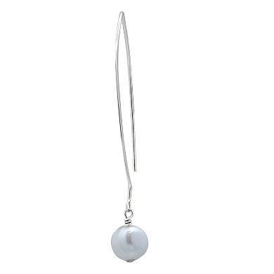 Aleure Precioso Sterling Silver Freshwater Cultured Pearl Drop Elongated Fishhook Earrings