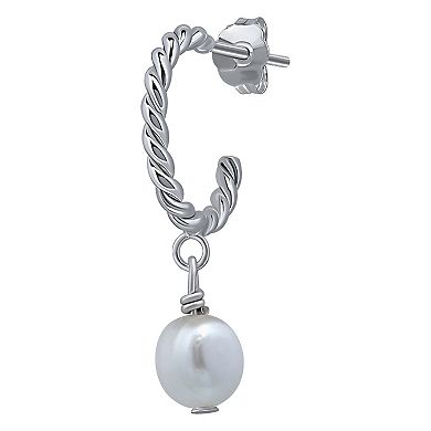 Aleure Precioso Sterling Silver Freshwater Cultured Pearl Twisted Hoop Drop Earrings