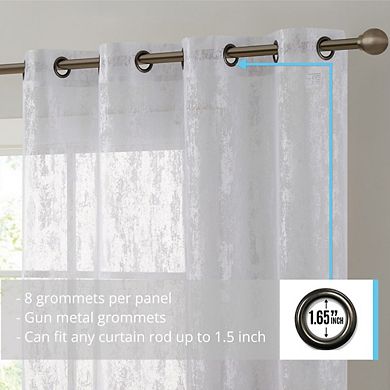 THD Crawford Modern Abstract Decorative Sheer Grommet Window Treatment Curtain Drapery Panels - Pair