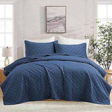 Unikome 3 Piece Velet Quilted Reversible Quilt Set with Shams