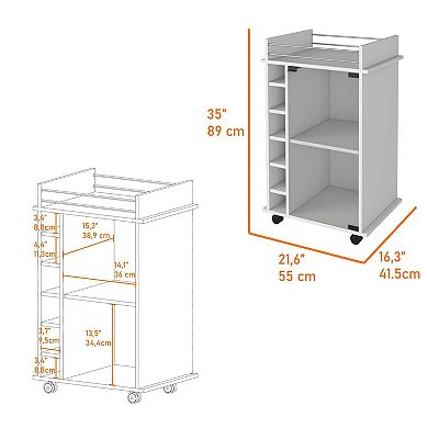 Vegas Bar Cart, Two Tier Cabinet With Glass Door, Six Cubbies For Liquor