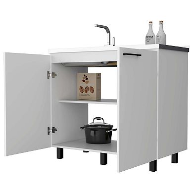 Oklahoma 2 Utility Sink & Cabinet, Interior Shelf, Stainless Steel Countertop