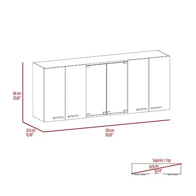 Yuma 150" Wall Cabinet, Two Close Cabinets, Two Open Shelves