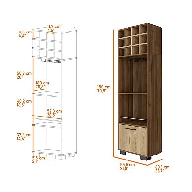 Aubree Corner Bar Cabinet, Twelve Built-in Wine Rack, Two Shelves, Lower Cabinet