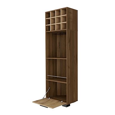 Aubree Corner Bar Cabinet, Twelve Built-in Wine Rack, Two Shelves, Lower Cabinet