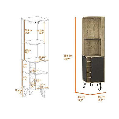 Grace Corner Bar Cabinet, Six Built-in Wine Rack, Four Shelves, Door, Two Shelves