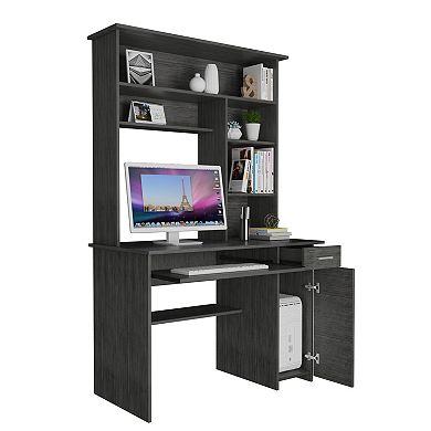 Weston Two Writing Computer Desk, Hutch, Single Drawer and Cabinet, Six Shelves