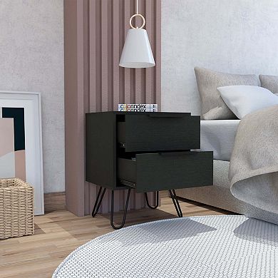 Nuvo 2 Nightstand,Two Drawers, Hairpin Legs