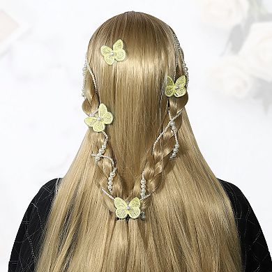 2pcs Long Tassel Faux Pearl Hair Chain With 6pcs Hair Clip For Wedding