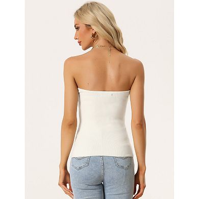 Women's Knit Twist Knot Front Off Shoulder Strapless Bandeau Top