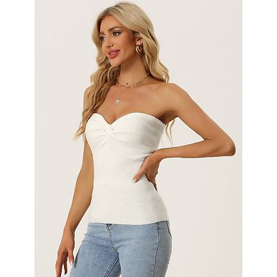 Women's Knit Twist Knot Front Off Shoulder Strapless Bandeau Top