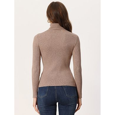Women’s Turtleneck Knit Sweater Long Sleeve Hollow Out Front Fit Pullover Tops