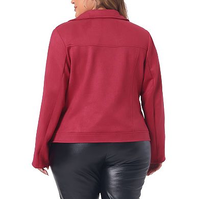 Plus Size For Women Jacket Faux Suede Bomber Moto Biker Zip-up Coat Jackets 2023 2x Brown