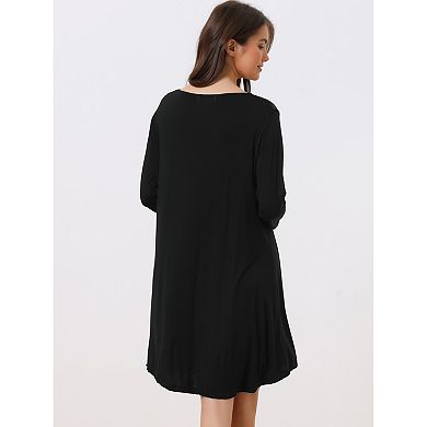 Women's Lace Trim Long Sleeves Pull-on Nightshirt Dress