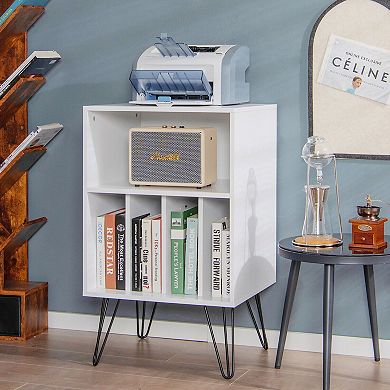 Freestanding Record Player Stand Record Storage Cabinet With Metal Legs