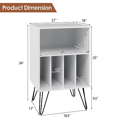 Freestanding Record Player Stand Record Storage Cabinet With Metal Legs