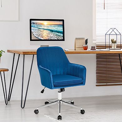 Velvet Accent Office Armchair with Adjustable Swivel and Removable Cushion