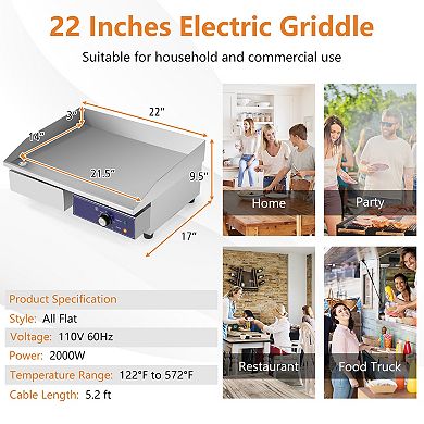 Commercial Electric Griddle with Adjustable Temperature Control-Silver