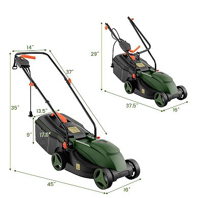 12-amp 13.5 Inch Adjustable Electric Corded Lawn Mower With Collection Box