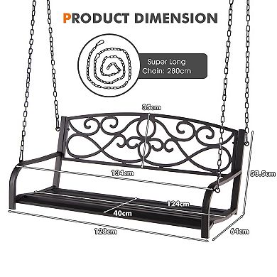 Outdoor 2-Person Metal Porch Swing Chair with Chains