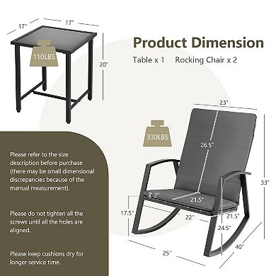 3 Pieces Patio Rattan Rocking Furniture Set