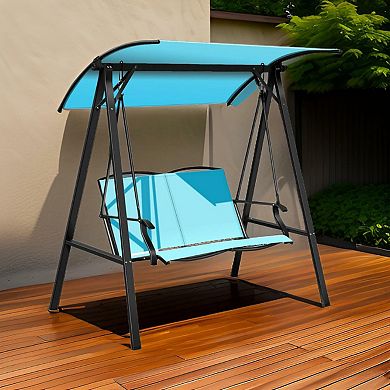 Outdoor Porch Steel Hanging 2-seat Swing Loveseat With Canopy