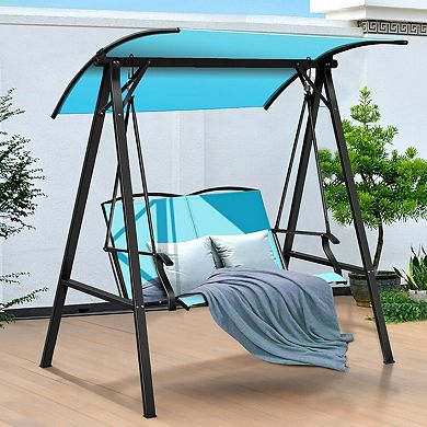 Outdoor Porch Steel Hanging 2-seat Swing Loveseat With Canopy