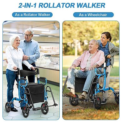 Folding Rollator Walker with 8-inch Wheels and Seat