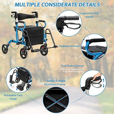 Folding Rollator Walker with 8-inch Wheels and Seat