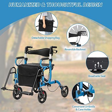 Folding Rollator Walker with 8-inch Wheels and Seat