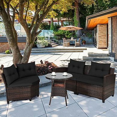 4 Pieces Outdoor Patio Cushioned Rattan Furniture Set